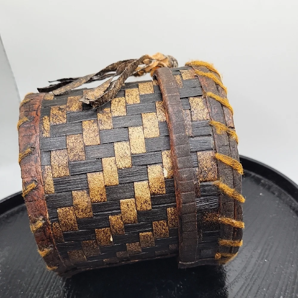 Vintage Brown and Black Woven Storage Basket